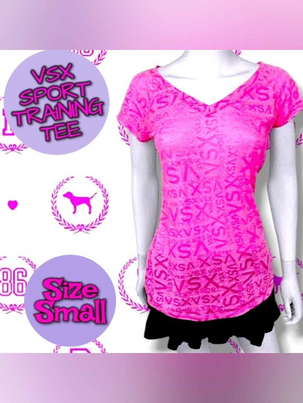 Victoria's Secret VSX Graphic Logo Sheer Sport Training Tee in Hot Pink SZ Small